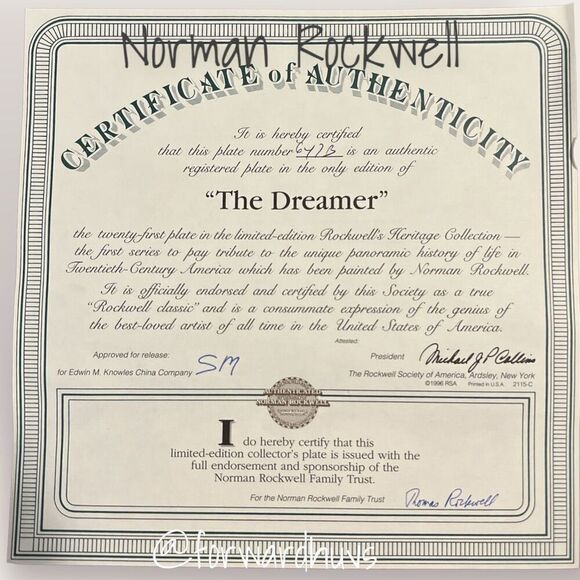 Norman Rockwell Heritage Collection Limited Edition Plate “The Dreamer” - Picture 5 of 9